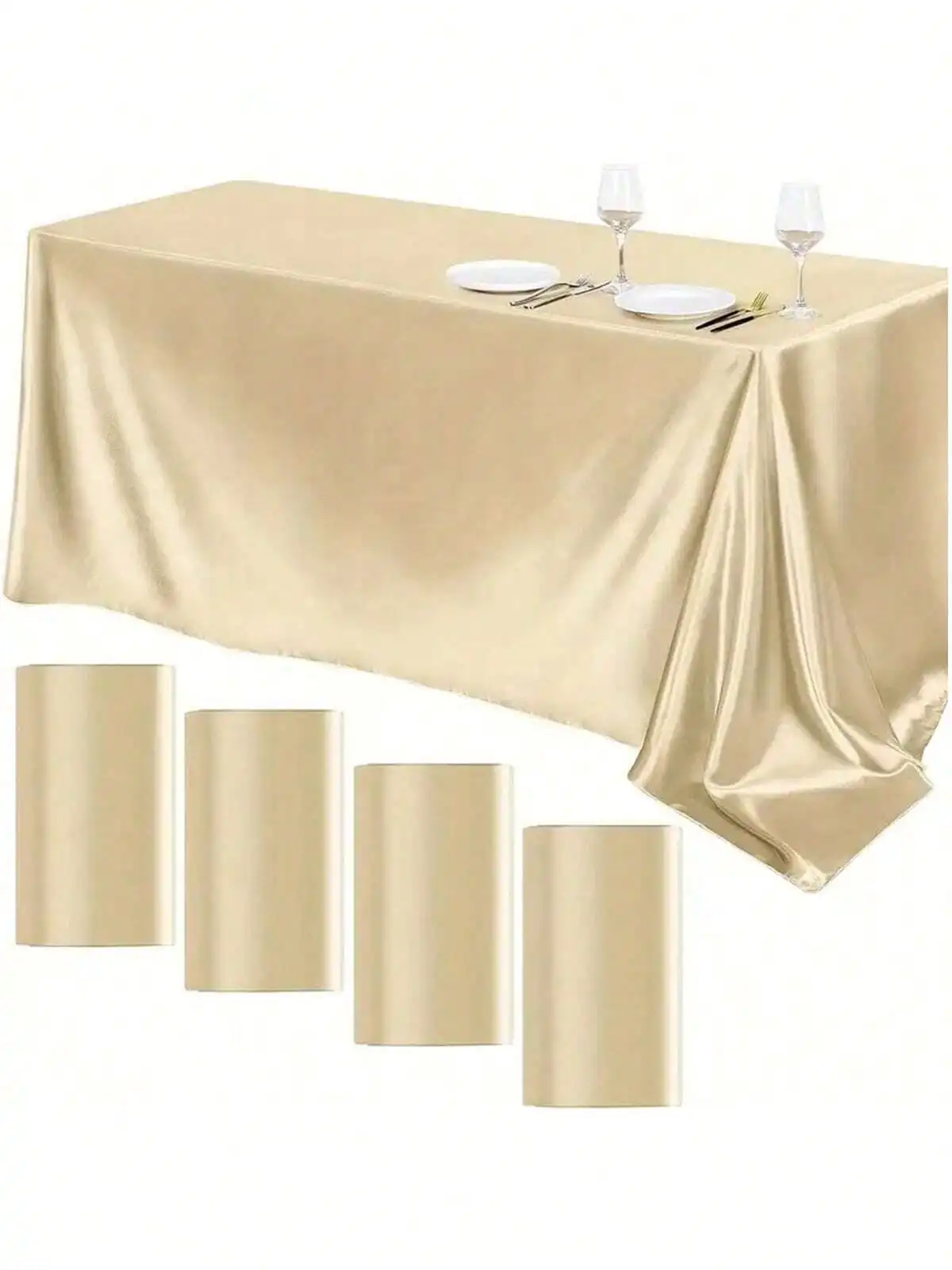 

Champagne Satin Rectangular Tablecloth for Wedding Party Event Decor
