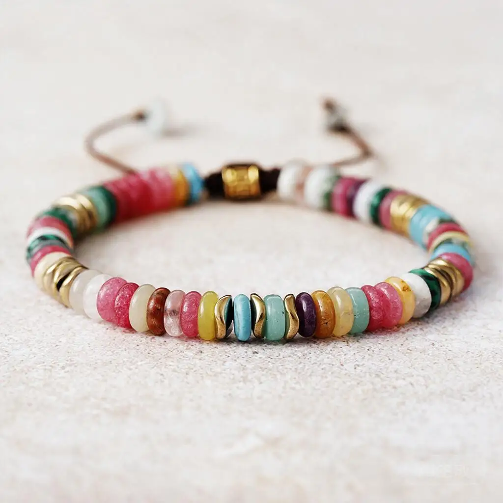Luxury Handmade Multicolor Natural Emperor Stone Labradorite Abacus Beaded Adjustable Bracelet Chinese Style Friendship Jewelry