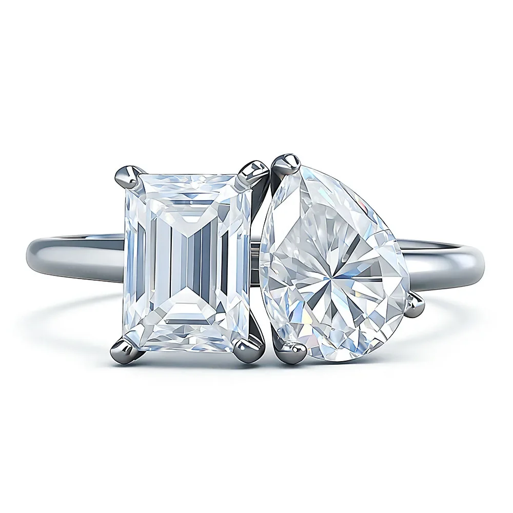 2.25Ct moissanite ring women's S925 silver inlaid with water droplets  ring, personalized design and advanced sense
