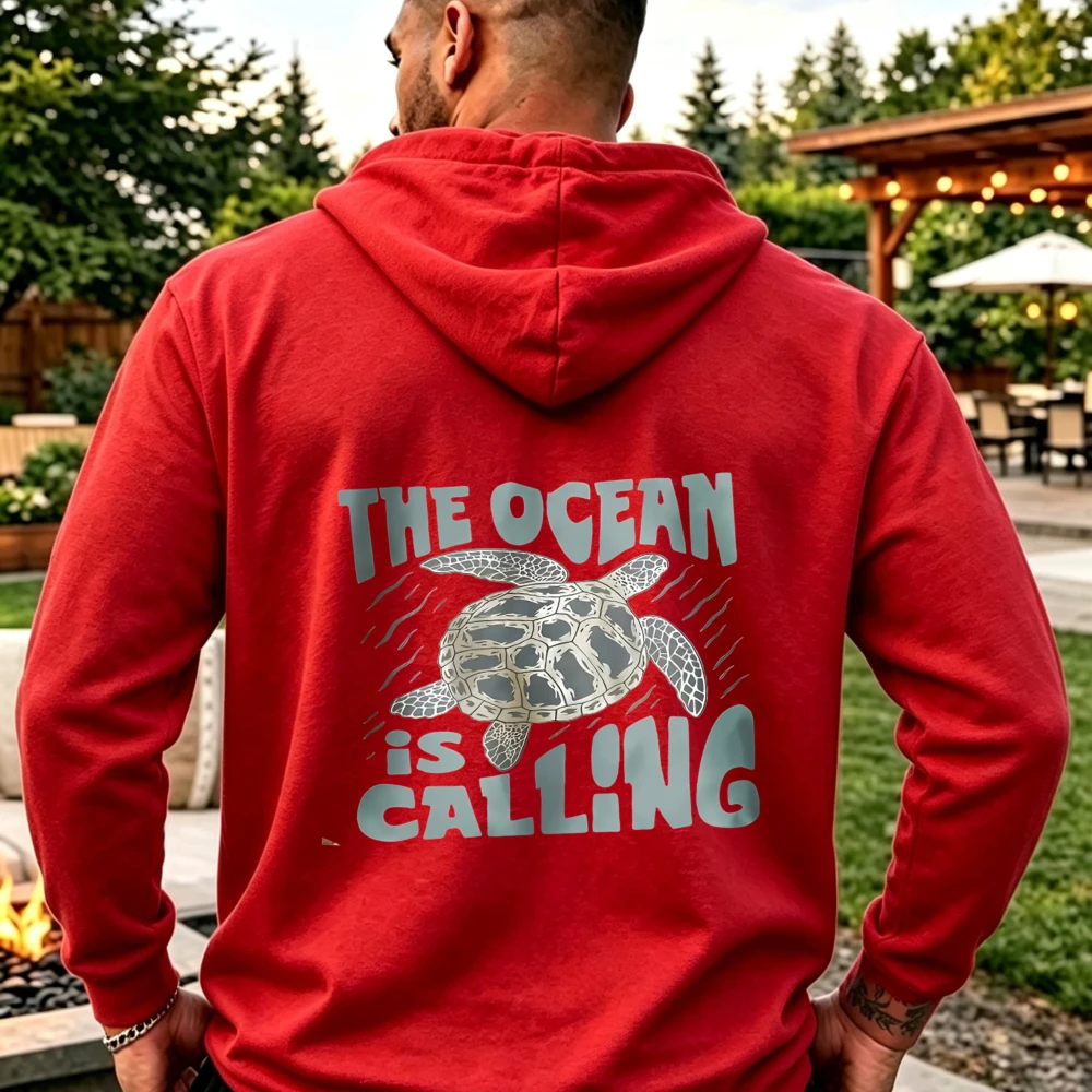 The Ocean Is Calling Sea Turtle Graphic Pullover Sweatshirt Vintage Marine Ocean Animal Quote Casual Nature Lover Streetwear Top