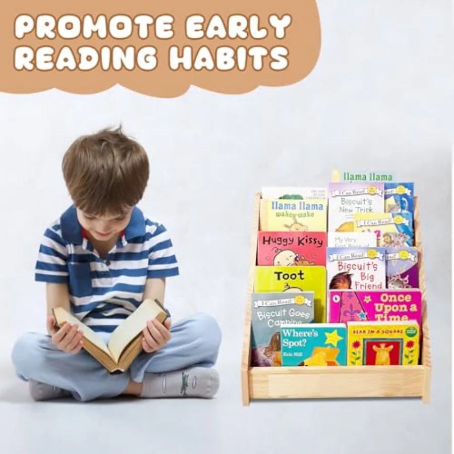 5-Tier Montessori Bookshelf - Front Facing Bookshelf with Back Storage Perfect for Toddler 's Room and Reading Nook Natural
