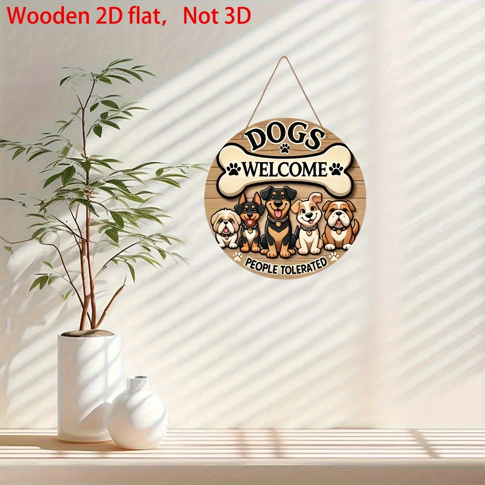 2D Flat - 2D Plane, 1pc 2D Wooden Dog Welcome Sign - Humorous 