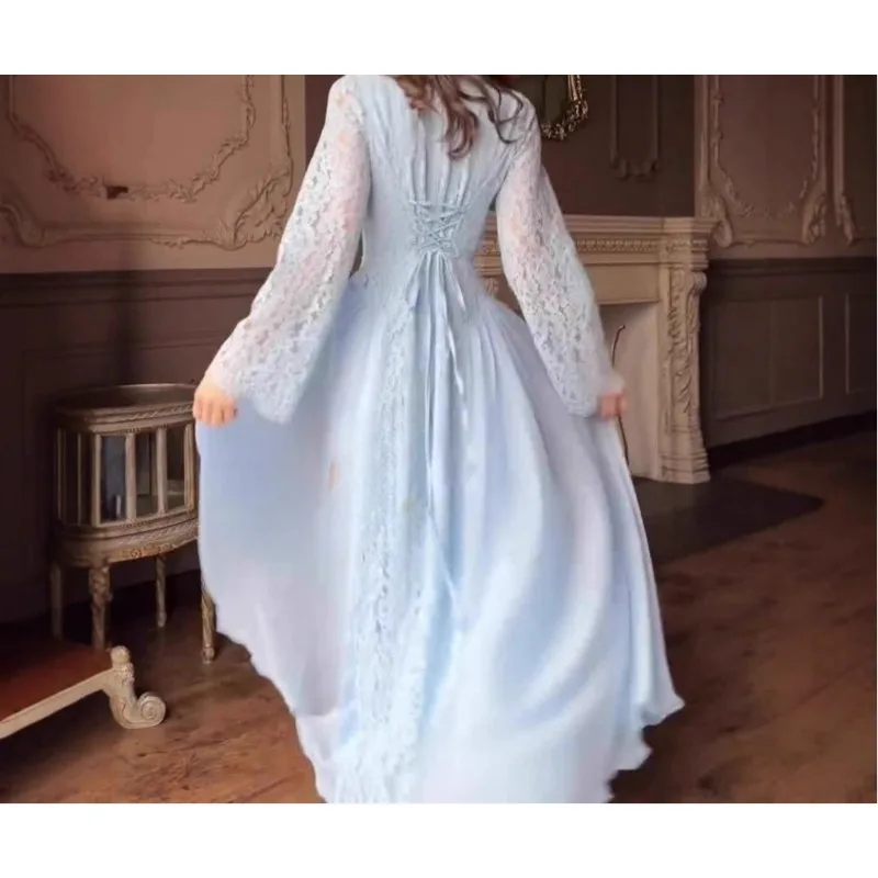 

2026 Spring and Summer Retro Elegant Long-sleeved Waist Long Dress Women's Dress
