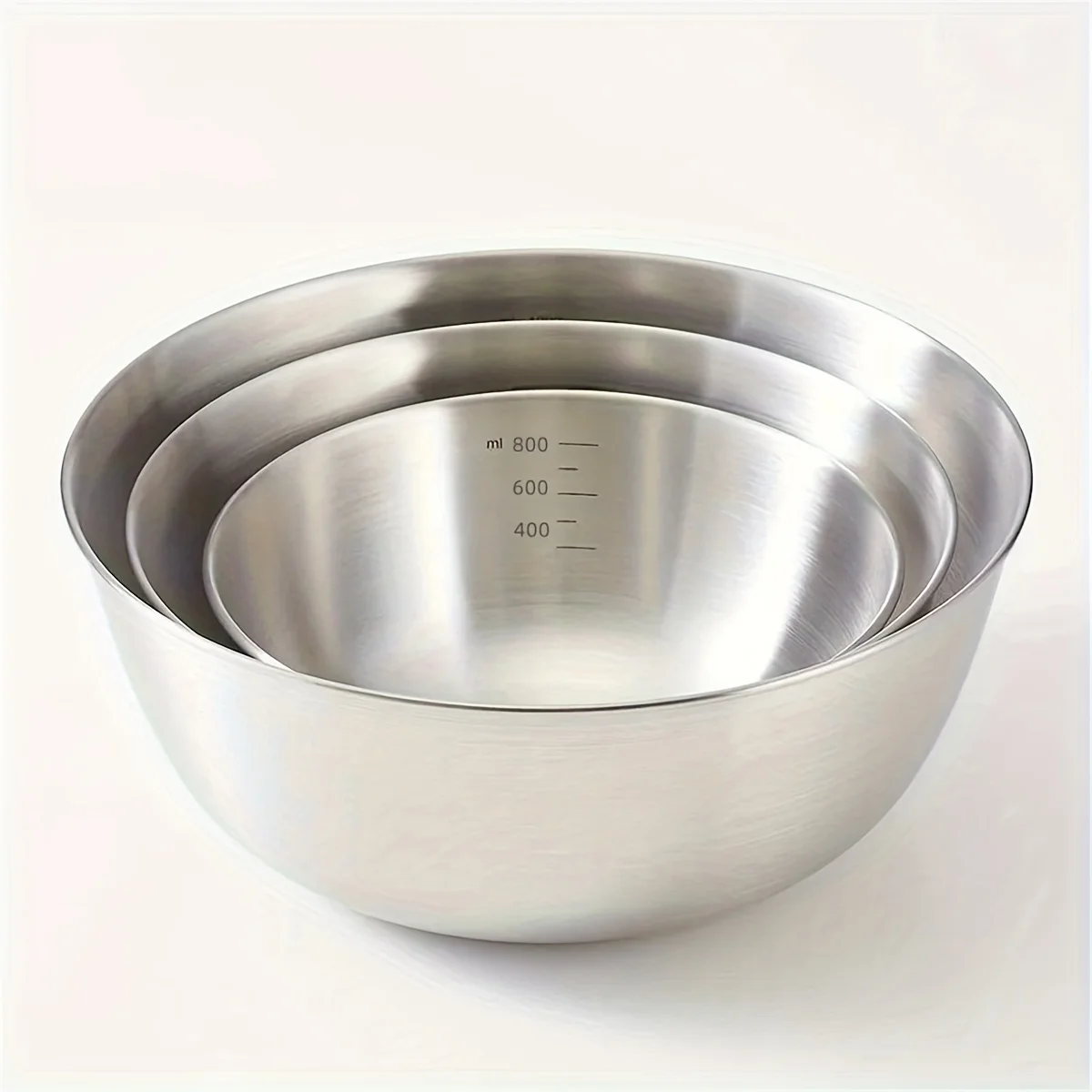 Set of 3 Stainless Steel Mixing Bowls with Measurements, Suitable for Home Use, Thickened for Mixing and Kneading,Ideal for Eggs