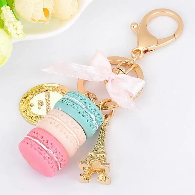 Resin Macaron Bag Charm Keychain With Eiffel Tower Pendant Cute Random Color Key Ring For Women Girls Handbag Backpack Gift