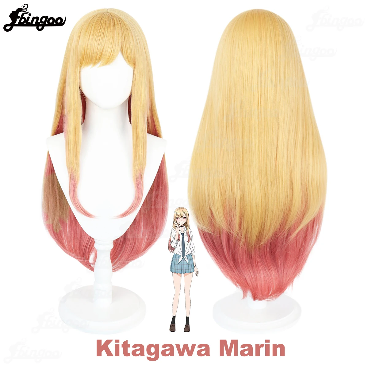 Ebingoo Synthetic Wig My Dress Up Darling Kitagawa Marin Cosplay Wig Yellow Gradient Pink Long Straight Wigs Heat Resistant Hair