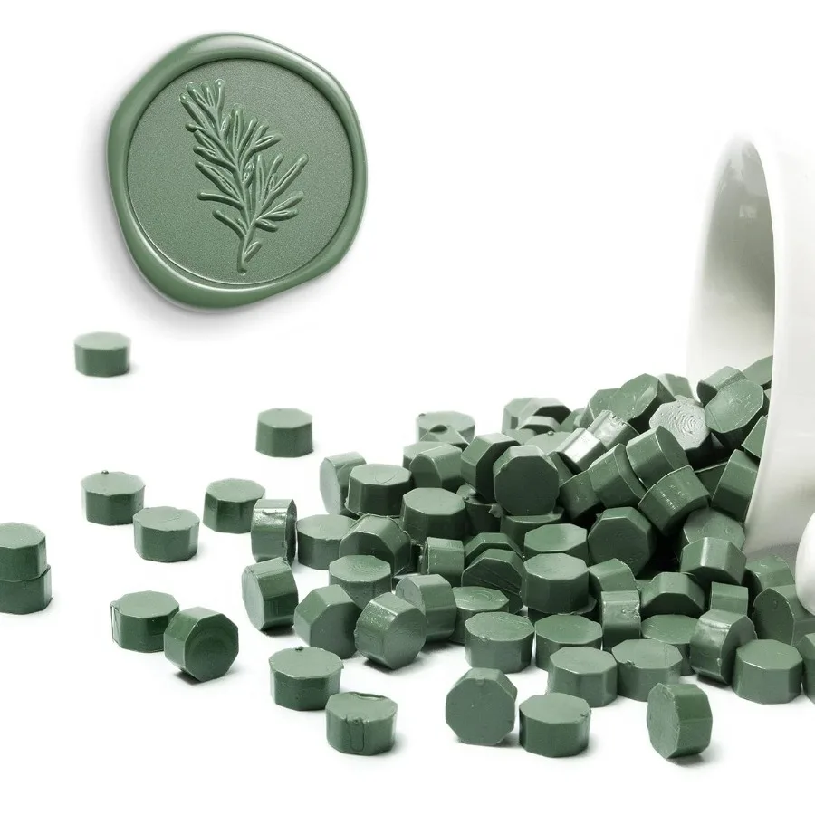 180 Pcs Dark Olive Green Sealing Wax Beads Nuggets for Wax Seal Stamp Perfect for Wedding Invitations Thank You Card Mails Wine