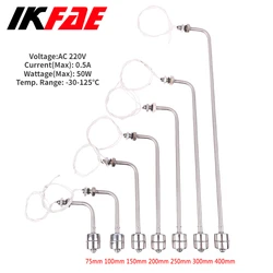 Przełącznik pływakowy SUS 75-400mm Poziom boczny Czujnik poziomu cieczy Wysokotemperaturowy przełącznik pływakowy ze stali nierdzewnej Czujnik przepływu basenu AC 220V