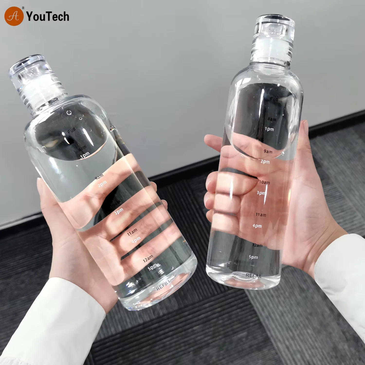 500/ 750ml PC Plastic  with Time Marker  Large Capacity Leakproof Drink Bottle Gym Sport Water Bottles