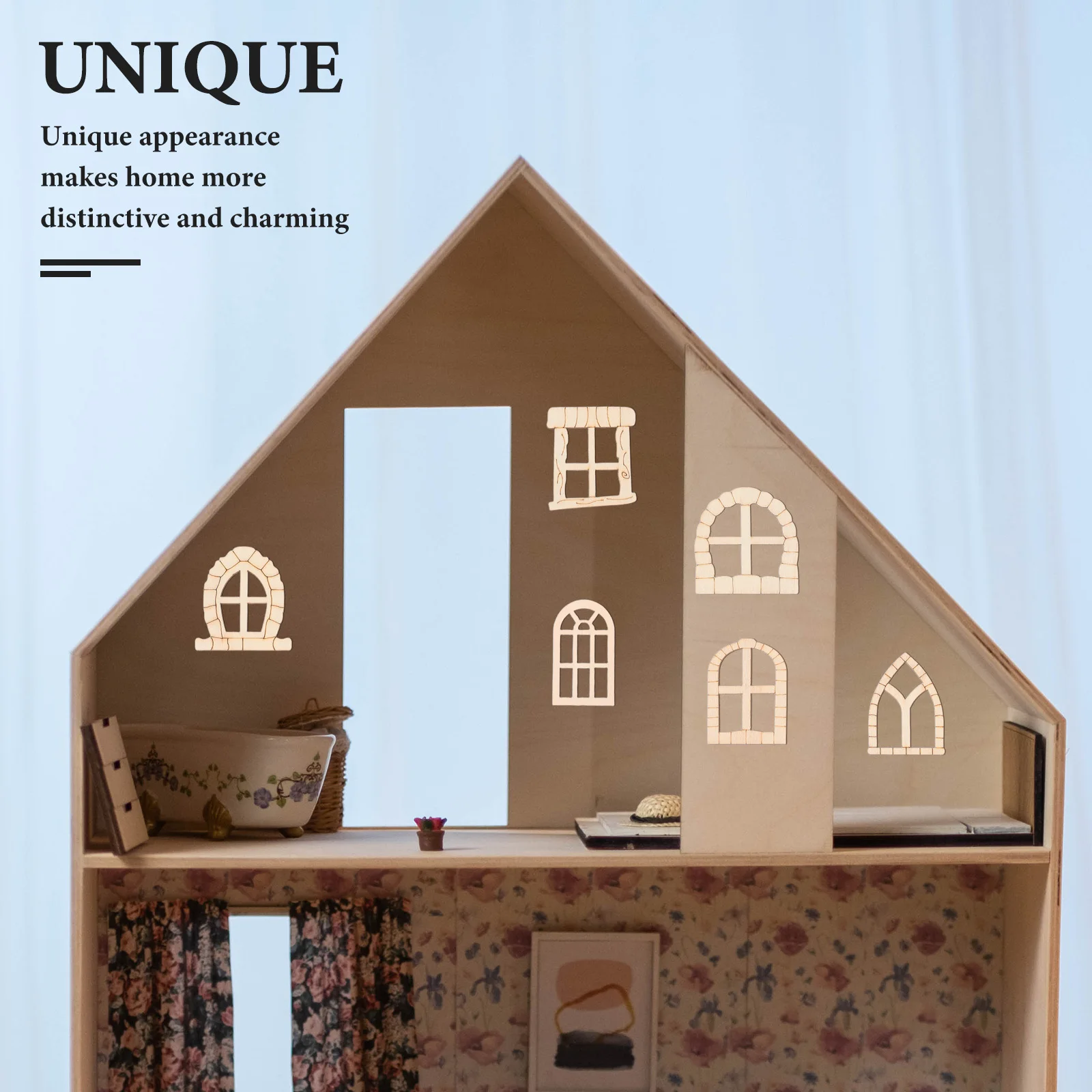 

100pcs Fairy Door Garden Gate Mini Window DIY Unfinished Wooden Craft Decor Tree Balcony Natural Romantic Kit Handicraft Sewing