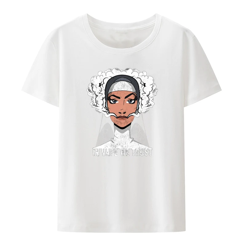 Vape We Trust Smoking Nun Graphic Printed Tee Clothes Men Clothing Creative Leisure Koszulki Print Roupas Masculinas Humor Loose image 2