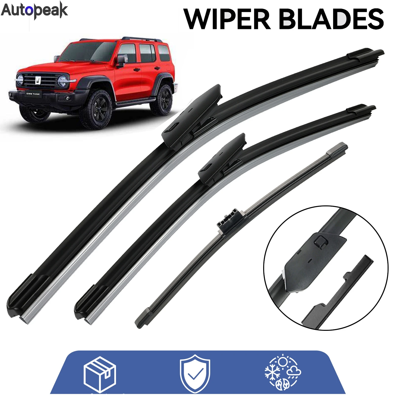 

Front & Rear Wiper Blades For WEY Tank 300 2022 - 2025 Windshield Brushes 18"+18"+10" Windscreen Quiet Cleaning Accessories