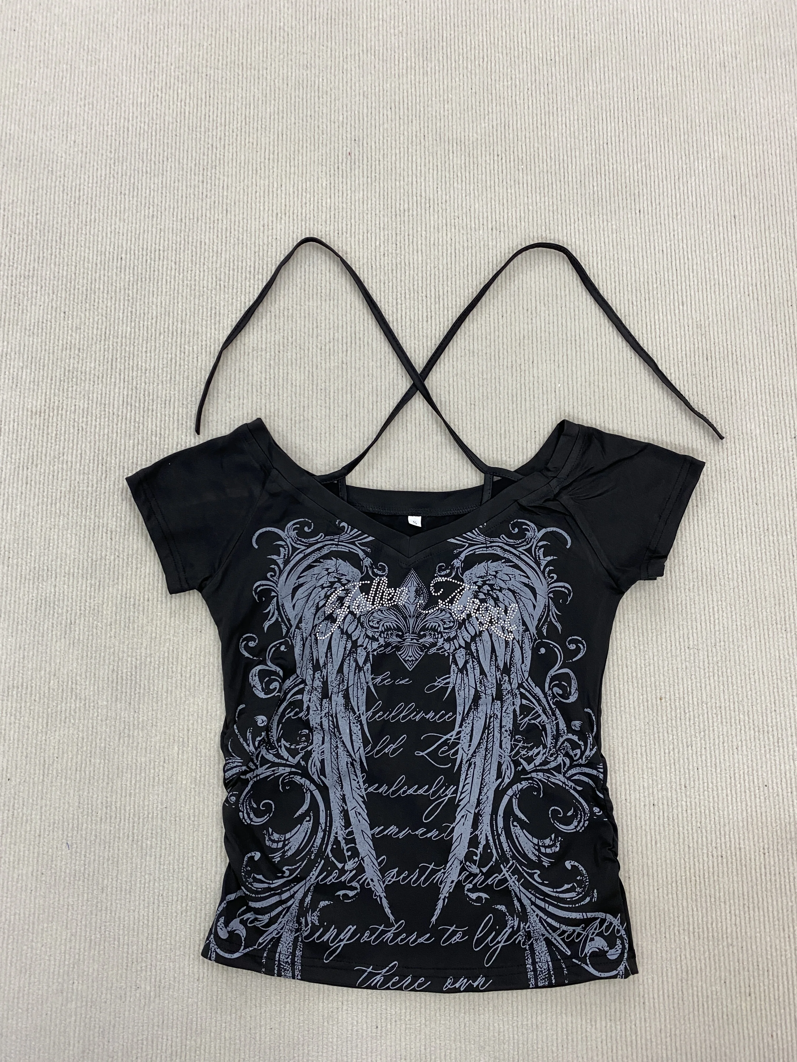 American style spring and summer new women's neck hanging short sleeved top, cool and versatile for daily use