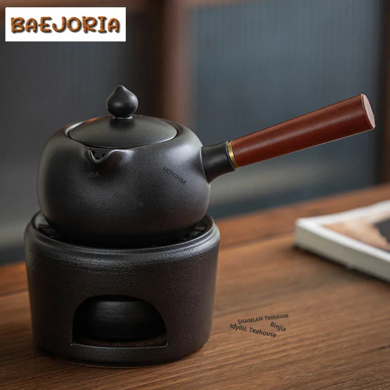 BAEJORIA 520ML Antique Pauline Lotus Ceramic Teapot Chinese Solid Wood Side Handle Pot Boiling Water Kettle For Stove Tea Set