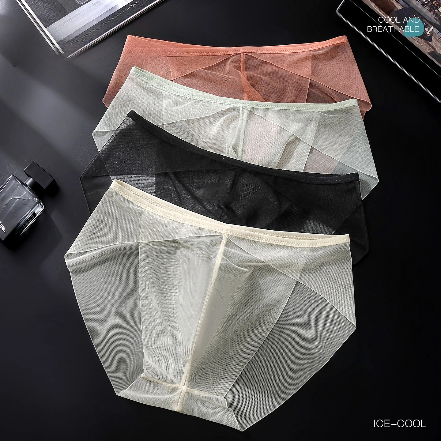 Thin Mesh Transparent Sexy Men's Briefs Low Waist Hollow Out Soft Breathable Seamless Male Underwear