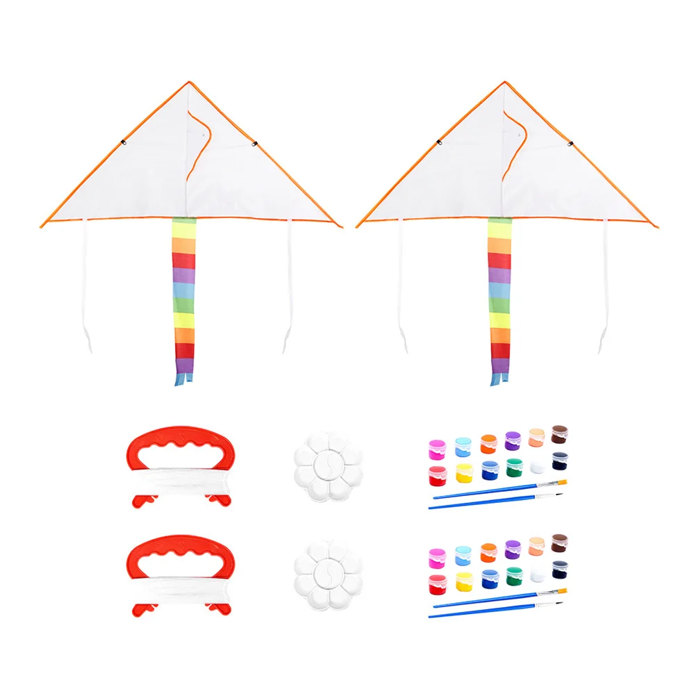 2Sets Kids DIY Kite Kit Blank Graffiti Kite Material Pack Creative Coloring Craft Set Outdoor Flying Game for Children Art Fun