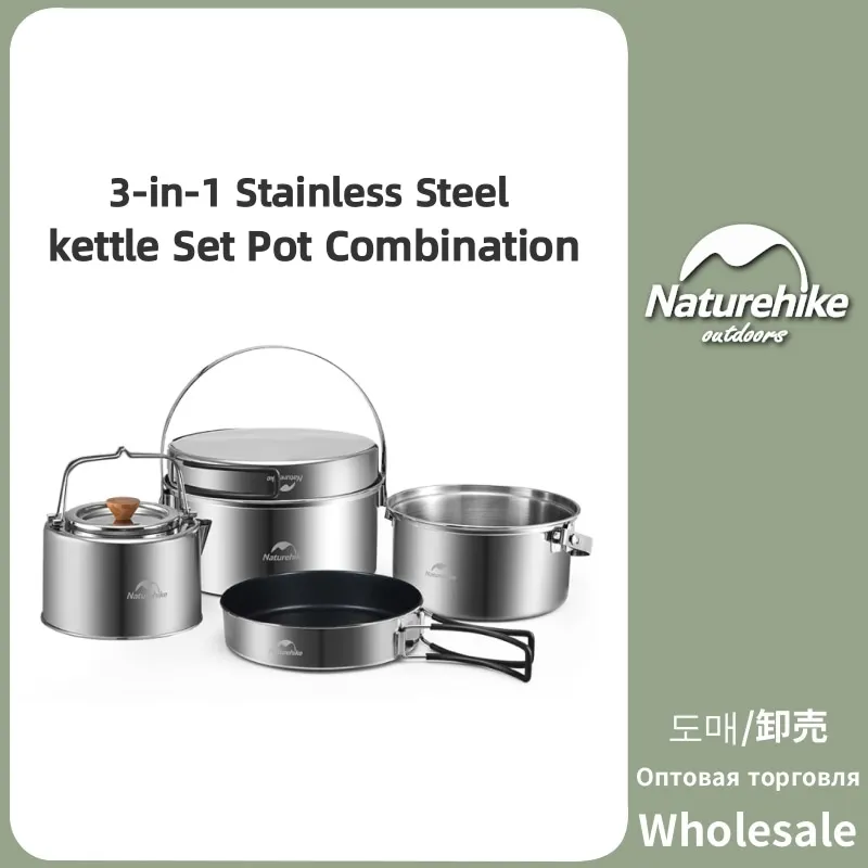 

Naturehike 3 In 1 Stainless Steel Pot Set Camping Picnic Ultra Light Portable Deep Fryer Cooker Outdoor BBQ Potluck 4 Piece Set