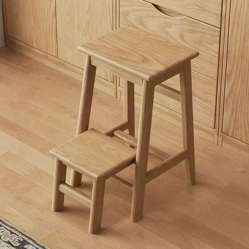Modern Ash Wood Folding Stool Multifunctional Ladder Chair with Storage Eco Friendly Wooden Legs Simple Home Furniture Design