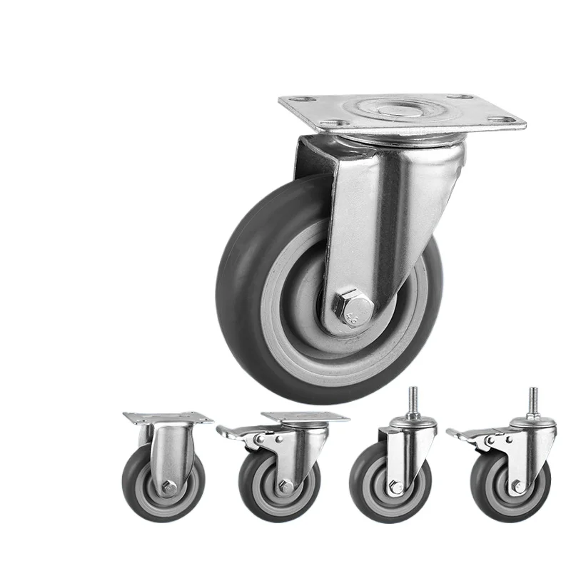 

4 Pcs 4 Inch Medium Gray TPR Silent Casters, Universal Rubber Wheels for Handcarts, Tool Boxes, Ovens, Shelves