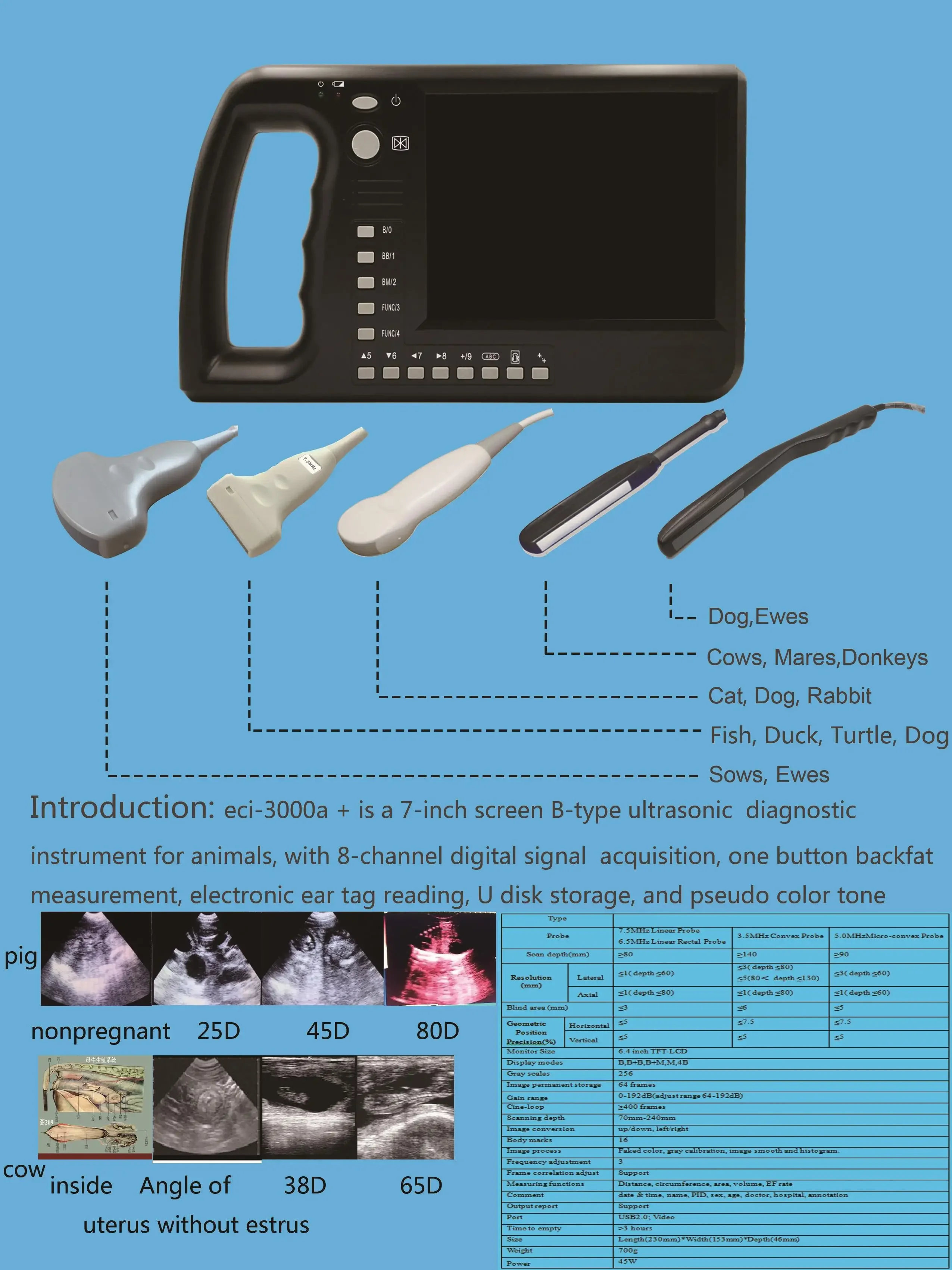 8000v Portable Vet Doppler Ultrasound Machine veterinary ultrasound for animals dog/cat/sheep/pig/cow/horse/bovine/equine