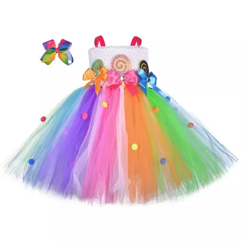 

Rainbow Candy Lollipop Costume for Girls Birthday Party Tutu Princess Dress Ball Gown Kids Carnival Christmas Halloween Clothes