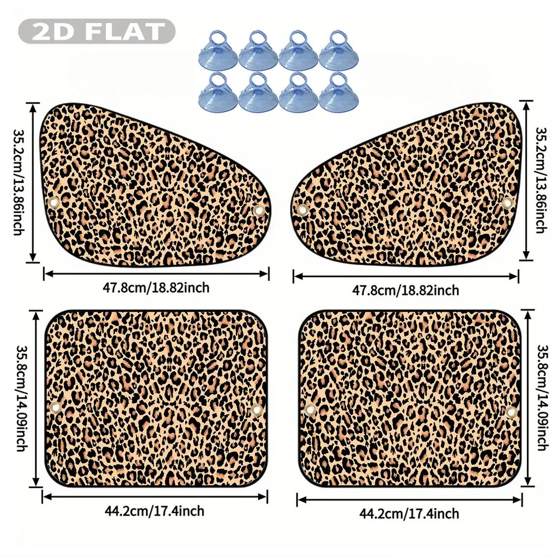 2D FLAT Printing 4pcs Car Side Window Sunshades with 8 Suction Cups, Leopard Print Pattern, Reducing Direct Sunlight