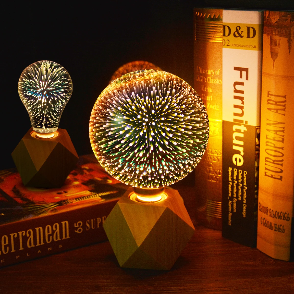 Room 3D Colorful Desk Decor Retro Fireworks Effect LED Bulb E27 Vintage LED Light Bulb Christmas Nightlamp ST64 A60 G80 G95 G125