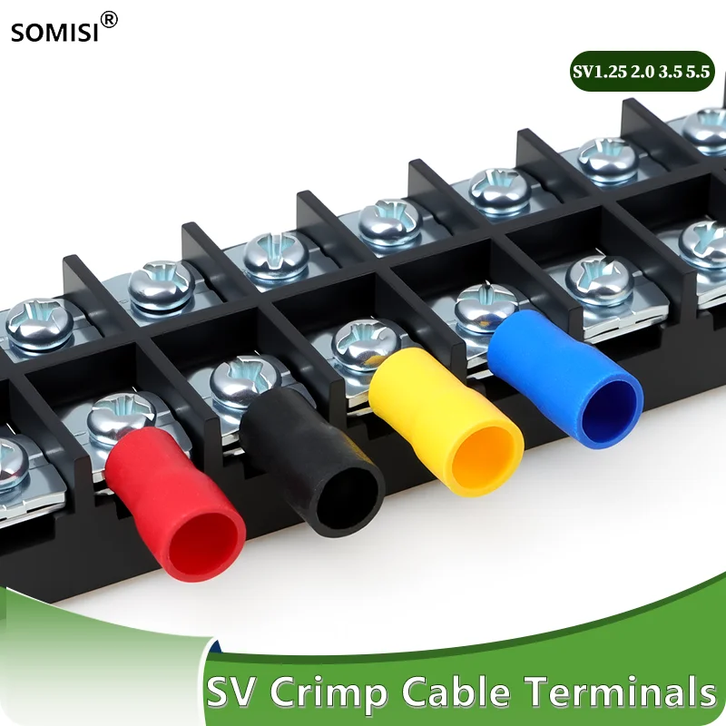 SV1.25 2.0 3.5 5.5 Spade Crimp Terminals PVC Insulated Copper Cold Press Wire Connectors 50/100/200P Fork Type Cable Lug
