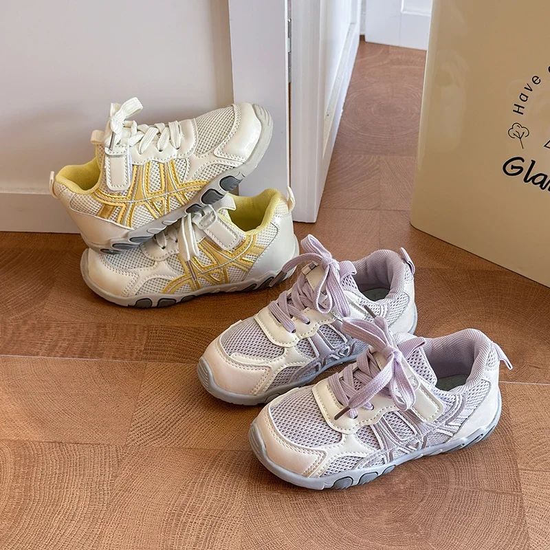 Toddler Kids Mesh Breathable Sneakers Hook And Loop Lace‑up Non‑slip Soft Sole Lightweight Running Shoes For Daily Outdoor