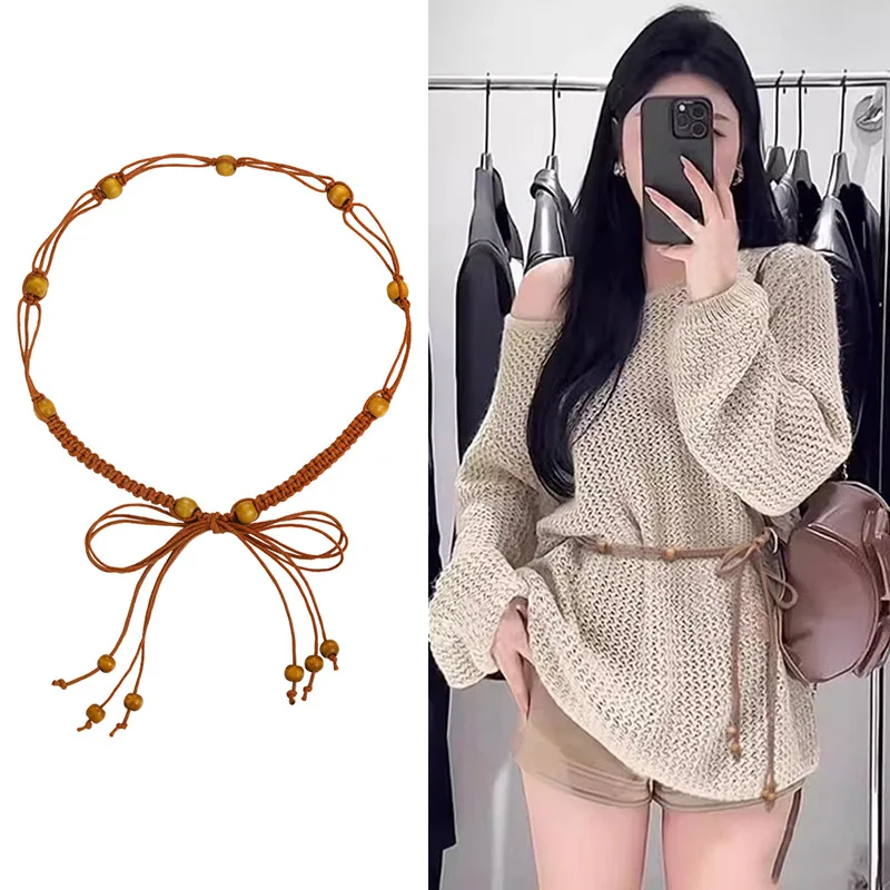 belt-accessories-women's-fine-vacation-bohemian-woven-tassel-with-skirt-sweater-brown-waist-chain-waist-rope