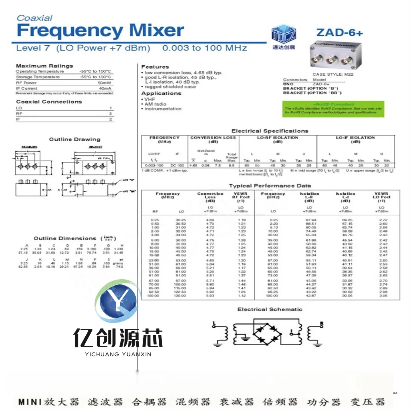 100% brand new original mixer ZAD-6+ 0.003-100MHz Mini-Circuits