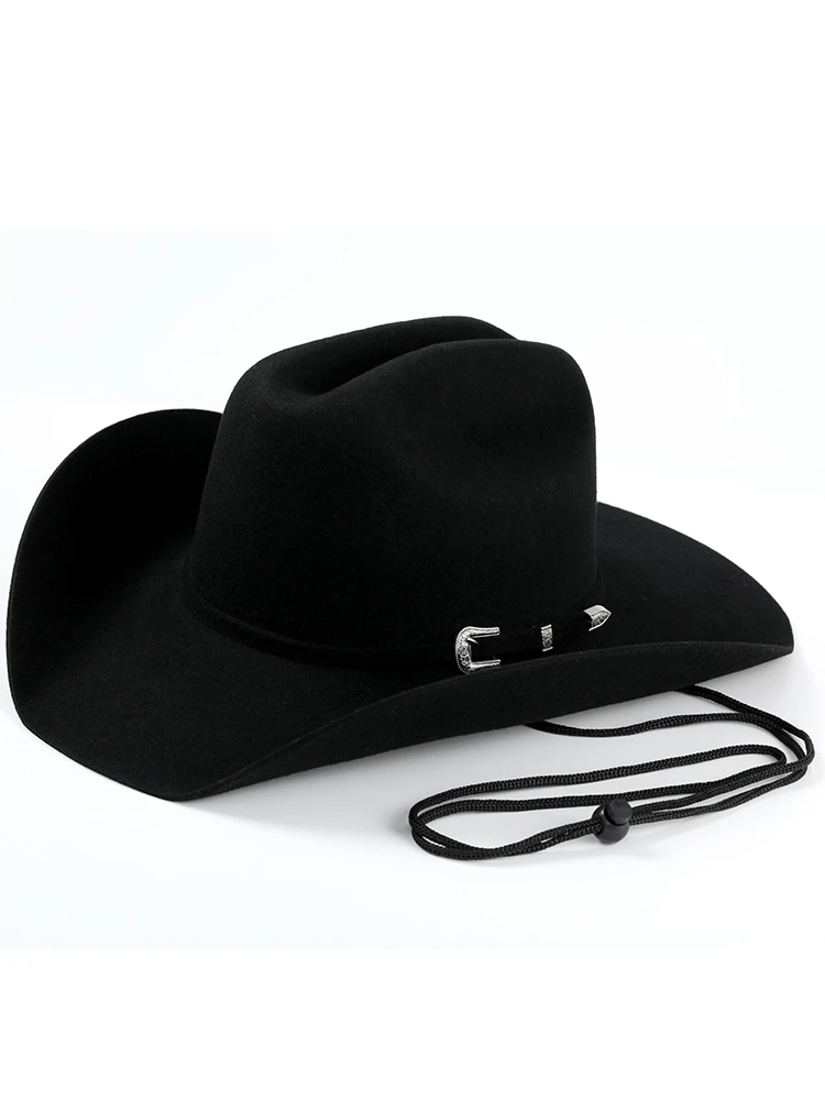 الأبيض 100% قبعة صوف المرأة والرجال في الهواء الطلق فيدورا الجاز ركوب الخيل الحصان موضة قبعات رعاة البقر الغربية حزام الملحقات