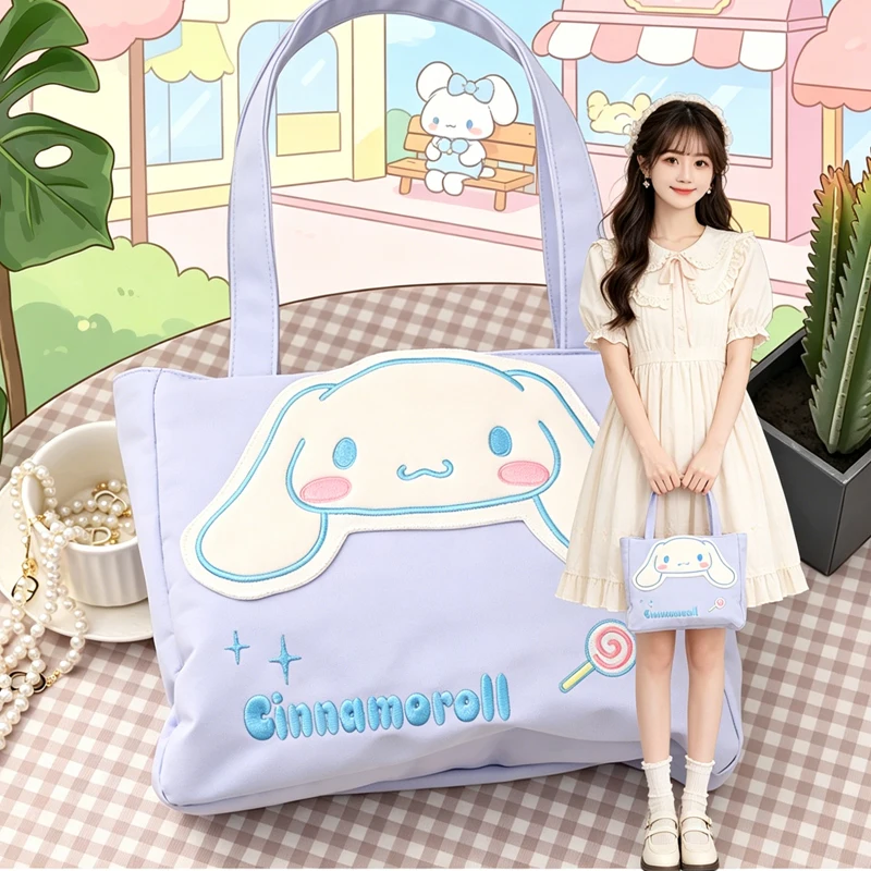 

Anime Hello Kittys Y2K Crossbody Bag Shoulder Embroidery Bag Portable Bags for Woman Kawaii Cartoon Large Capacity