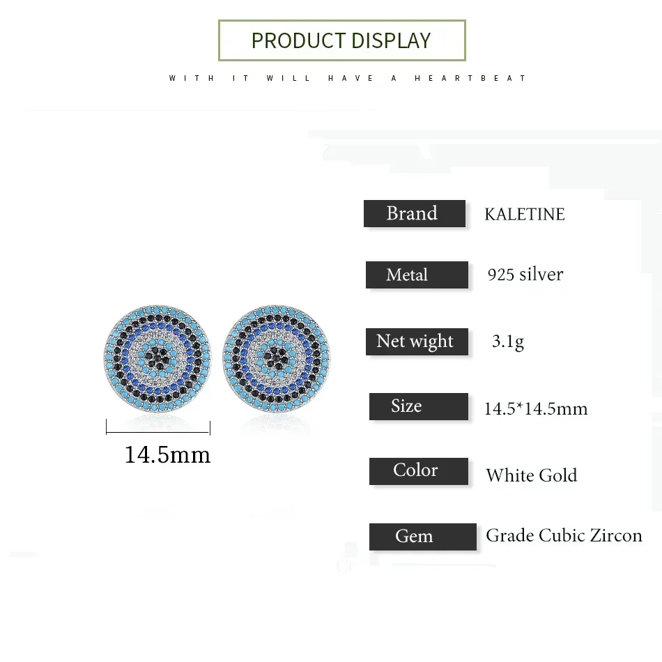 Kaletine 925 Sterling Silver Evil Eye Earrings For Women Blue Stone CZ Crystal Lucky Turkey Stud Earrings Jewelry Fashion