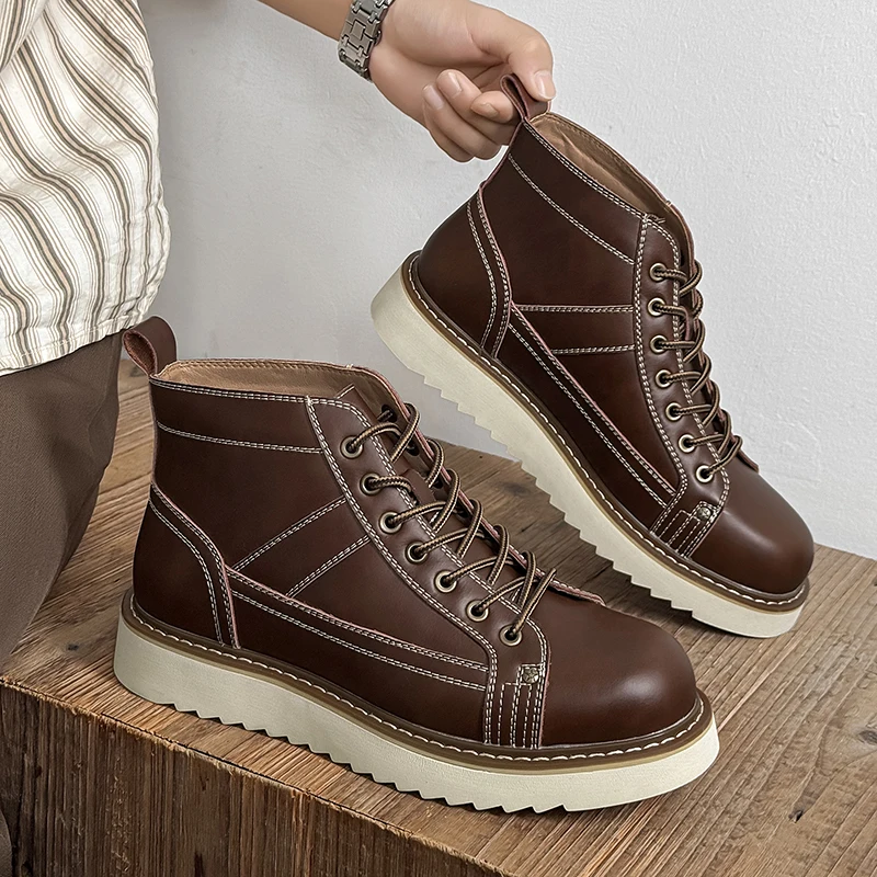 

2025 New Men's Big Yellow Boots Durable Anti - Skid Sole High - Top Chunky Sole Winter Fleece Lined British Work Boots Motorcycl