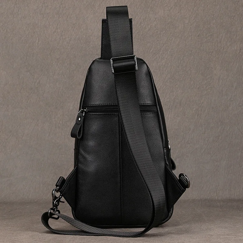 New Fashion Luxury Black Multifunction Chest Bag Cowhide Leather Male Sling Shoulder Crossbody Ipad Bag Outdoor Sports Backpack