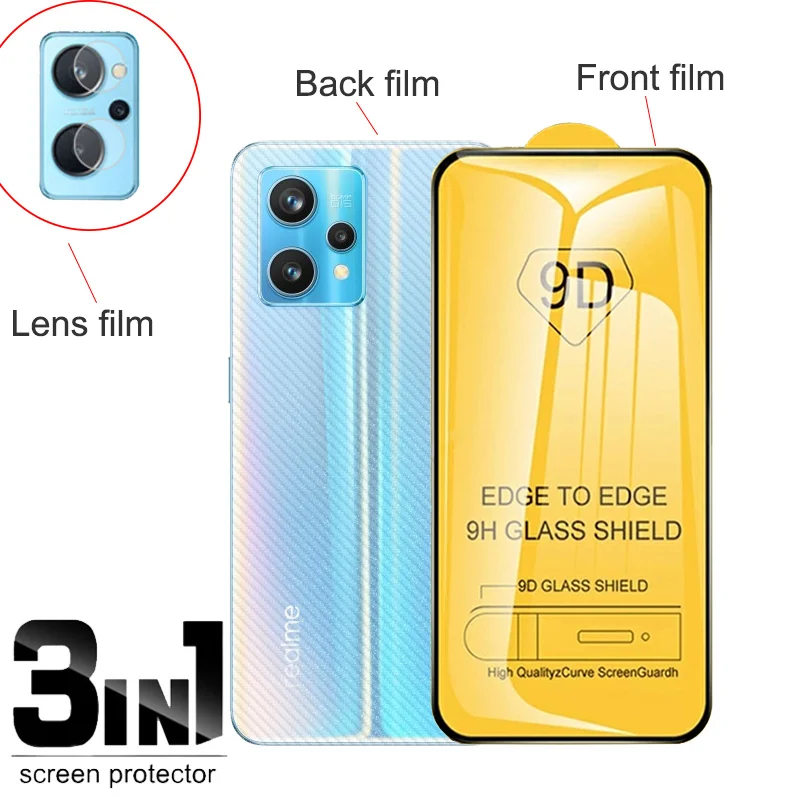 Realme 10 vetro temperato 3in1 per Realme 9 Pro + pellicola anteriore posteriore + fotocamera pellicola su Realme 9 pro plus 9i 8i 5G pellicola