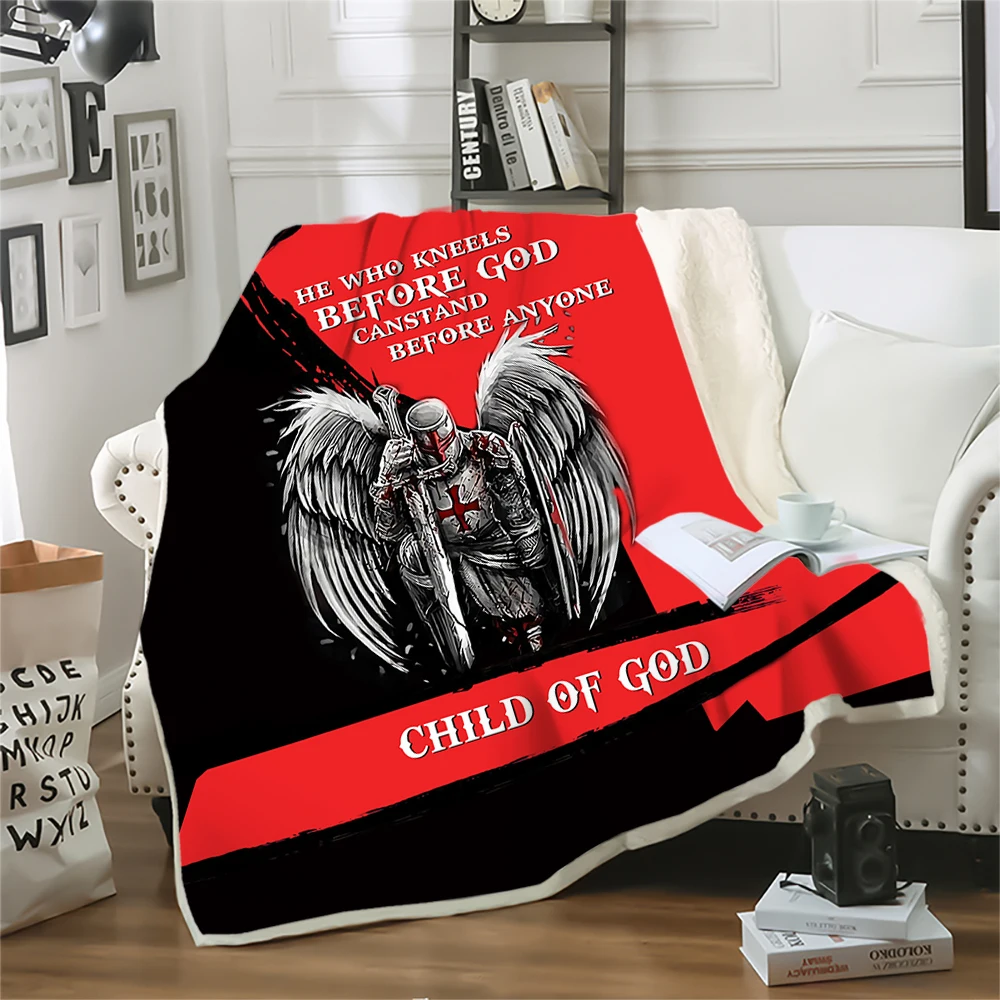 

HX Knights Templar Winter Blanket Child Of God 3D Printed Throw Blanket For Beds Office Nap Keep Warm Plush Quilts