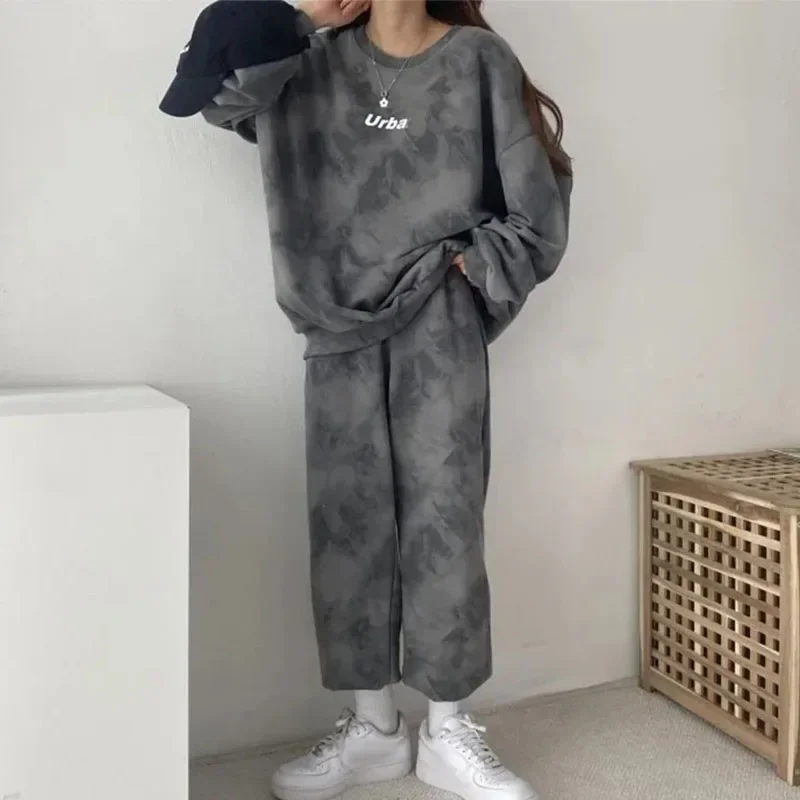 Women Clothing Set Tie Dye 2024 Spring Autumn Casual Sportswear Long Sweatshirt+Pants 2Pcs Suit Female Fashion Streetwear