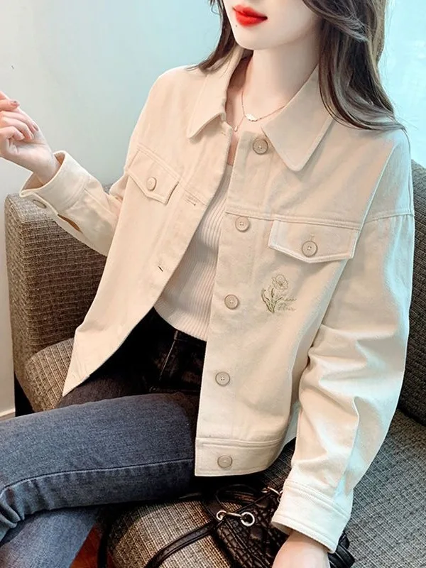 

Женская свободная блузка на пуговицах с вышивкой, осенний повседневный топ с цветочным узором, длинный рукав