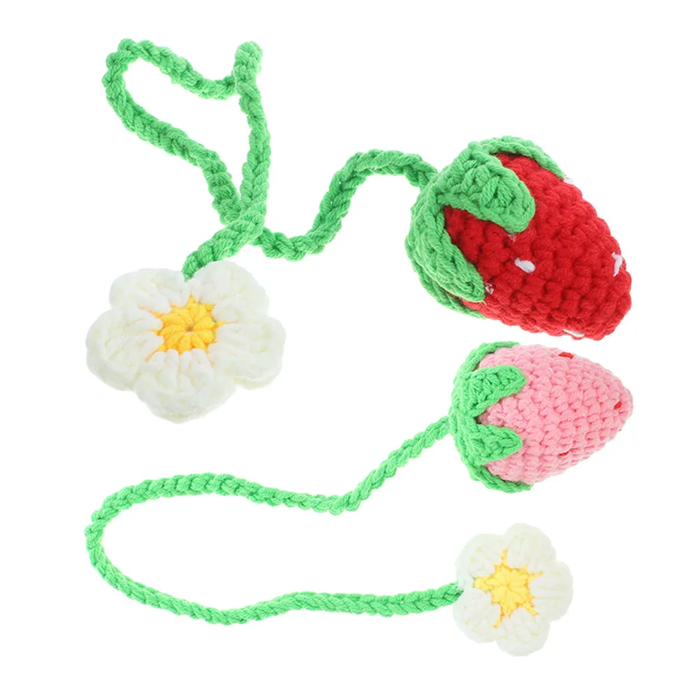 

2 pcs Crochet Decorations Strawberry Hanging Car Accessories For Rear View Yarn Car Hanging Ornament Home Decor