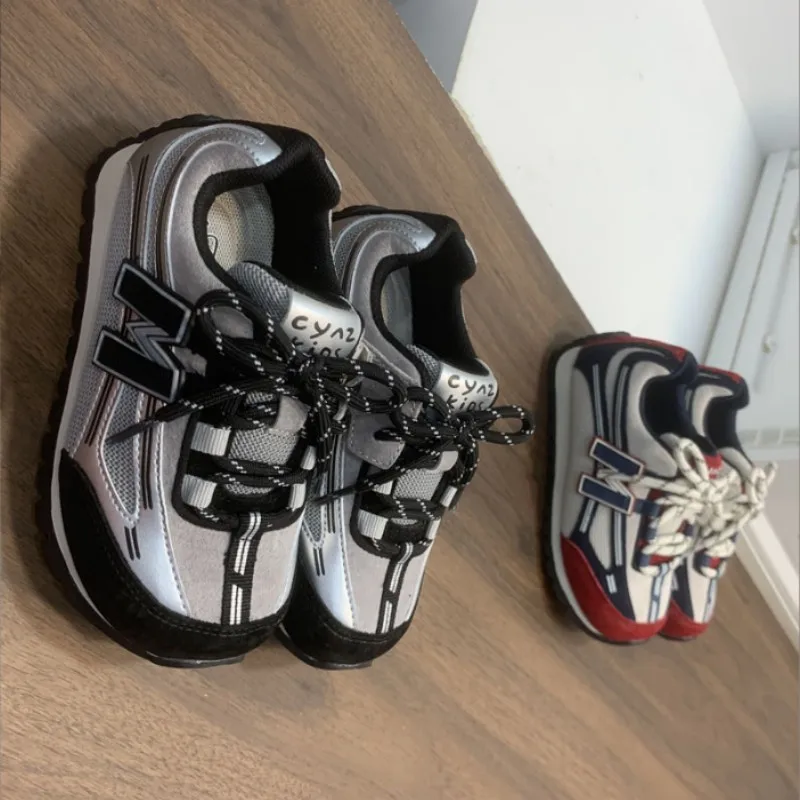 

Осень 2022, новые модные студенческие повседневные кроссовки с надписью для девочек, дышащая спортивная обувь с двойной сеткой для мальчиков 6–12 лет, черная