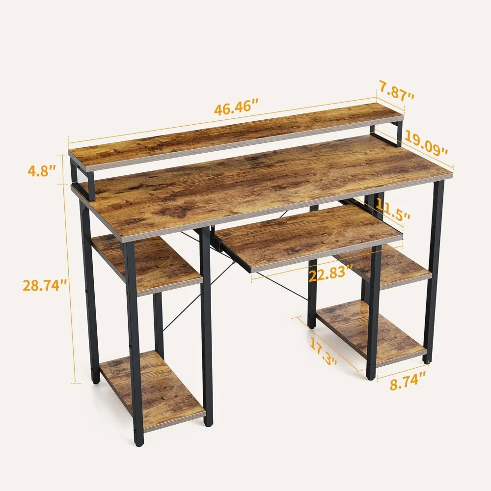 CubiCubi Computer Desk with Keyboard Tray, 47 Inch Office Desk with Monitor Stand and Storage Shelves, Music Studio Desk