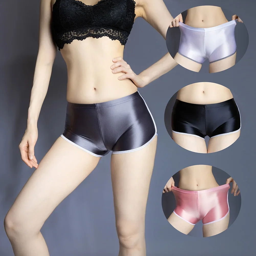 Sexy Underwear Woman Strech Classic Solid Color Lingerie Oily Shiny Seamless Soft Sleep Shorts Breathable Comfortable Silky Hot