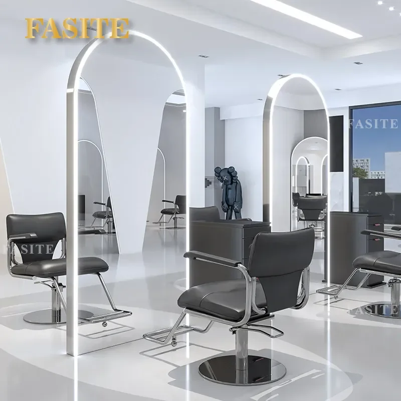 For Barber Shop Mirror Single Double Sided Hairdressing Table Special Floor To Ceiling Full Body With Lamp Stainless