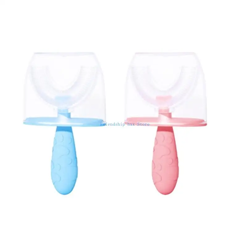 

F1CB Silicone Kids Toothbrush Round Design For Toddlers 2-6 Years Soft Bristles Chewable Teether Fun Cartoon Patterns Promotes