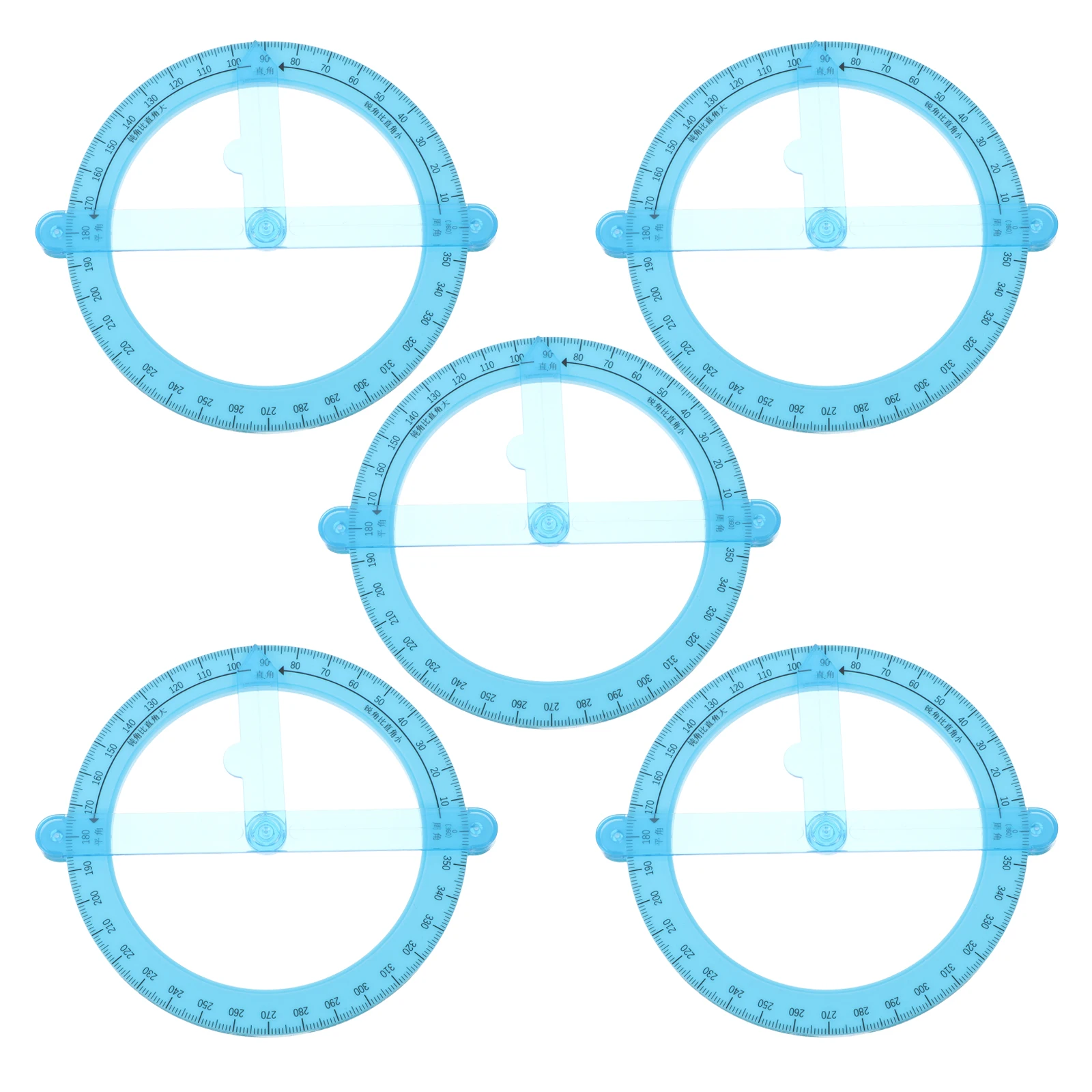 5Pcs 360 Degree Protractor Circular Movable Angle Blue Multifunctional Drawing Ruler for Technical School Office Engineering