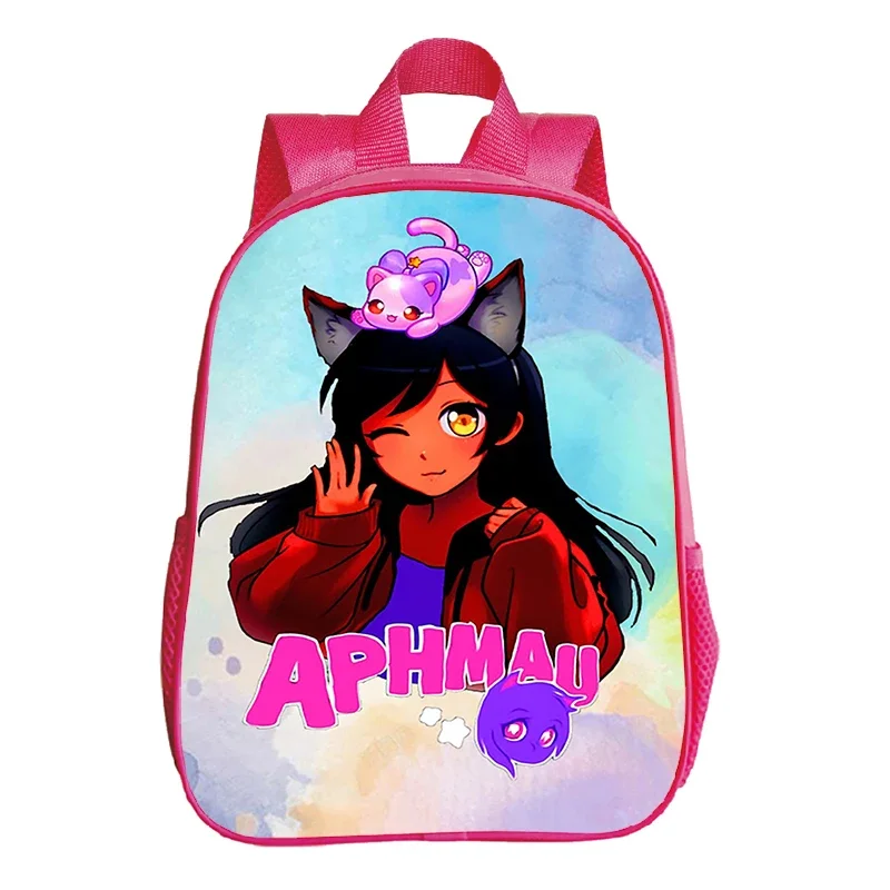 Aphmau-mochila rosa de dibujos animados para niños y niñas, morral escolar impermeable de 12 pulgadas para guardería, regalo