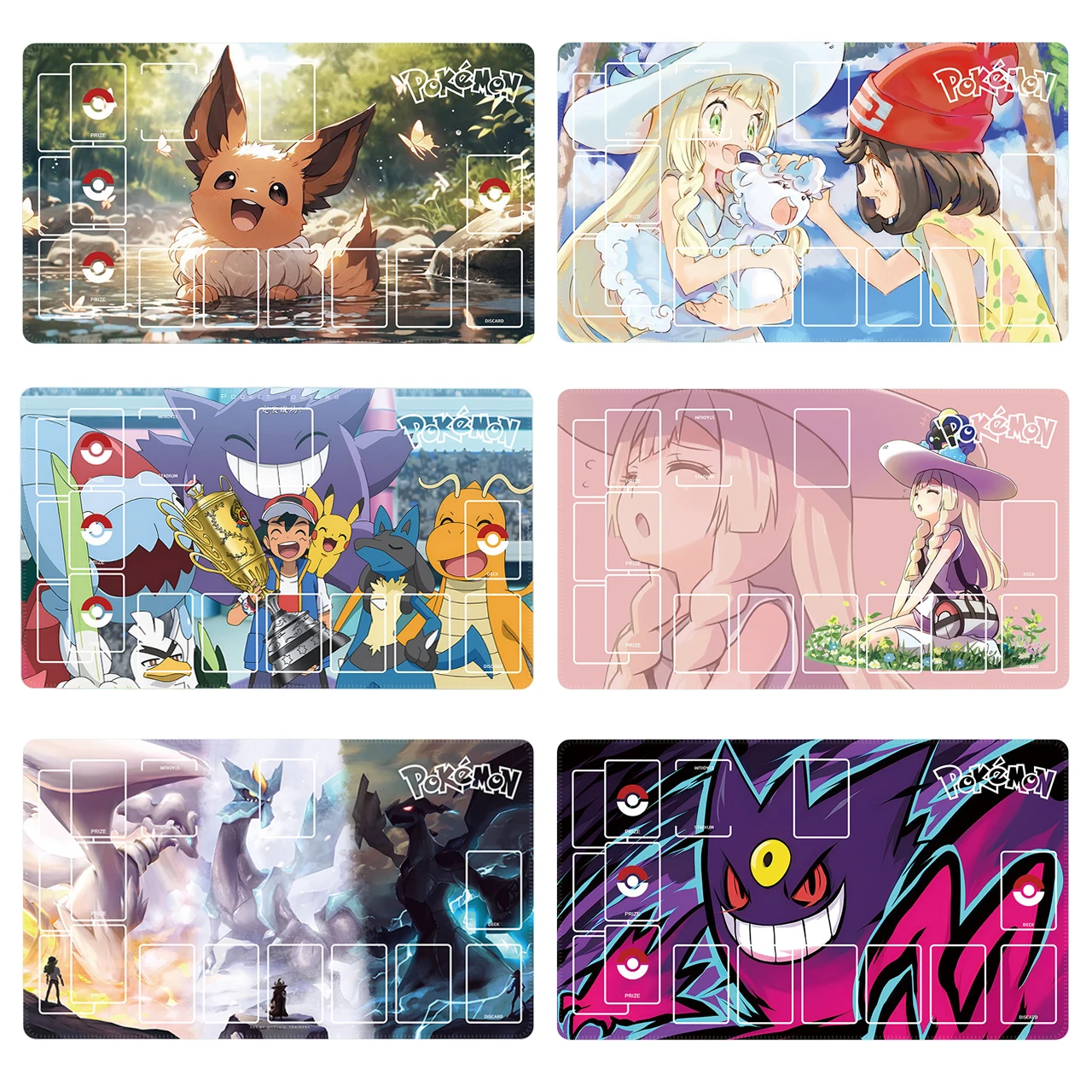 

Игровой коврик для карточных игр PTCG DIY 600x350 мм с изображением Лили, Генгара, Иви, Марни, Лугии, с сеткой для карт, прошитыми краями, одинарный, резиновый, для настольных игр, игрушка