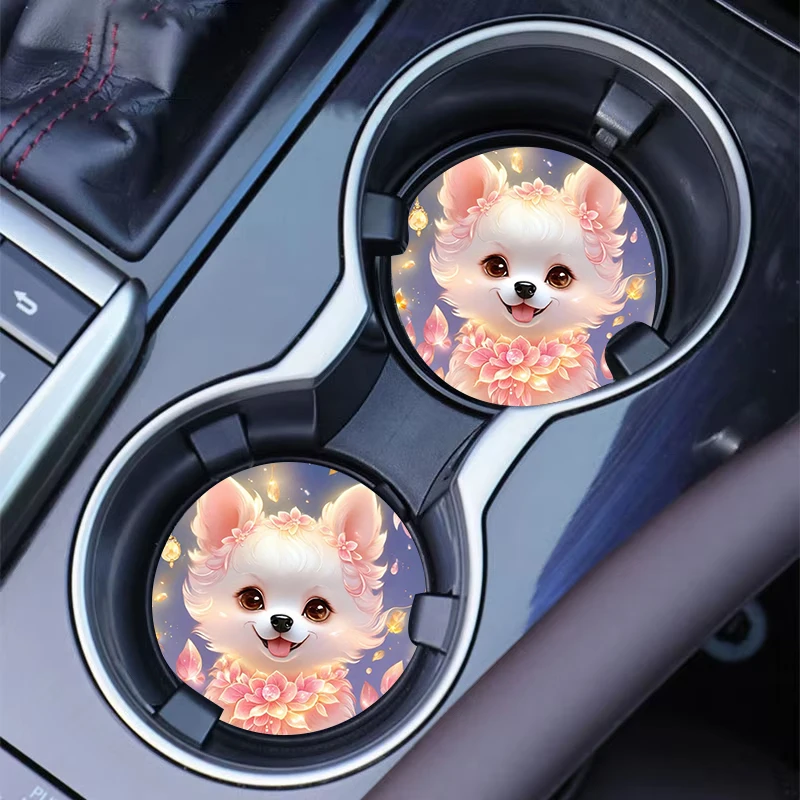 2pcs Pink Puppy Car Cup Holder Non-Slip Mat Bottle and Cup Stand view 4